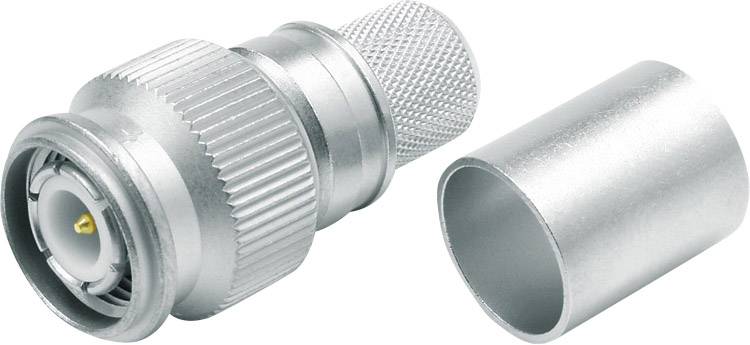 Connecteur coaxial métallique et douille, présentant des cannelures fines pour une meilleure prise en main, accessoire de câblage typique pour applications techniques.
