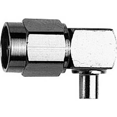 'Connecteur d'angle métallique en L, adapté pour relier des tubes ou des tuyaux dans des systèmes hydrauliques ou pneumatiques.'