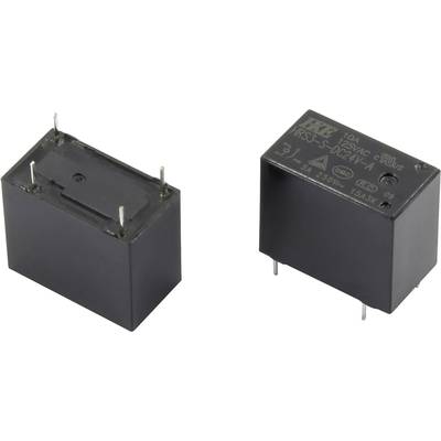 Deux relais électroniques noirs, l'un montrant le dessus avec ses broches de connexion, l'autre présentant le côté avec les spécifications techniques.