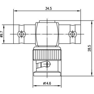 Dessin technique d'un tube avec dimensions : largeur 34,5 mm, hauteur 28,5 mm. Diamètre intérieur en haut 9,7 mm, en bas 14,6 mm.