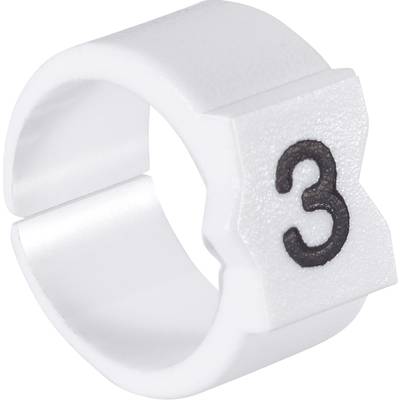 Un anneau en plastique blanc portant le chiffre noir '3', probablement destiné à marquer ou à coder.