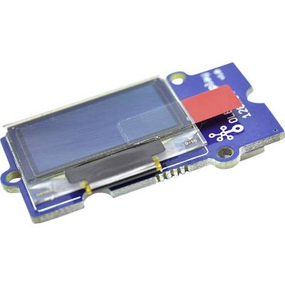 Un petit module d'affichage OLED bleu avec des contacts de connexion, adapté aux projets DIY électroniques ou aux applications de microcontrôleurs.