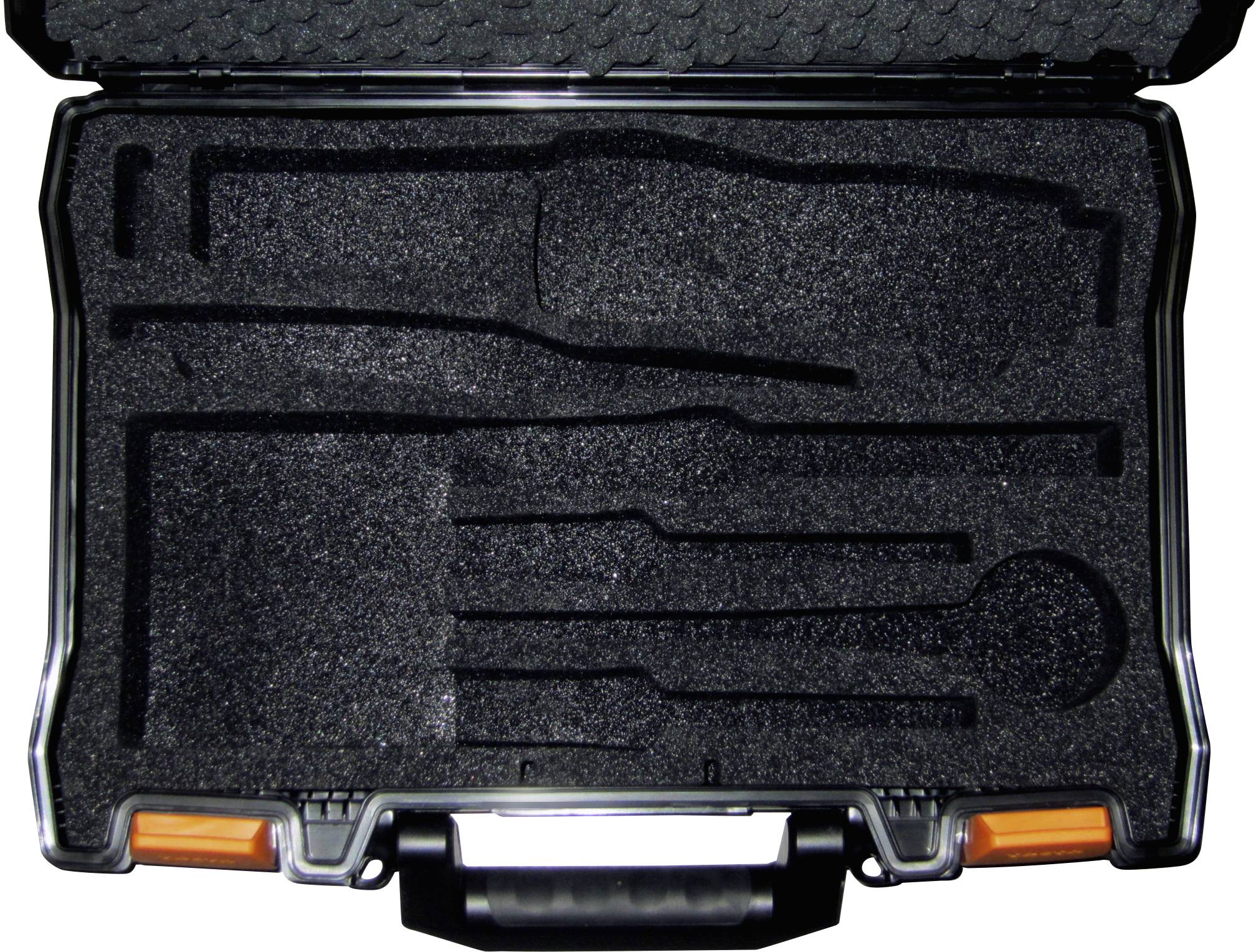 Une valise ouverte avec un rembourrage intérieur sur mesure, spécialement conçu pour accueillir divers outils.
