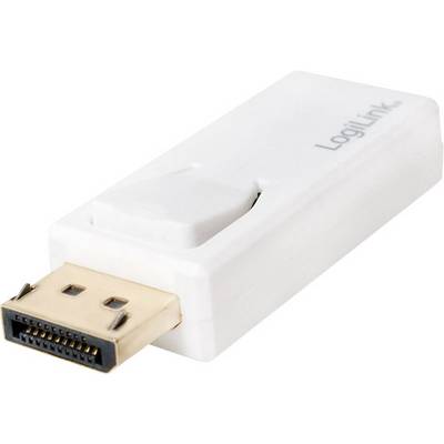 Un adaptateur blanc de DisplayPort à HDMI avec un port USB, utilisé pour connecter des appareils à des écrans.