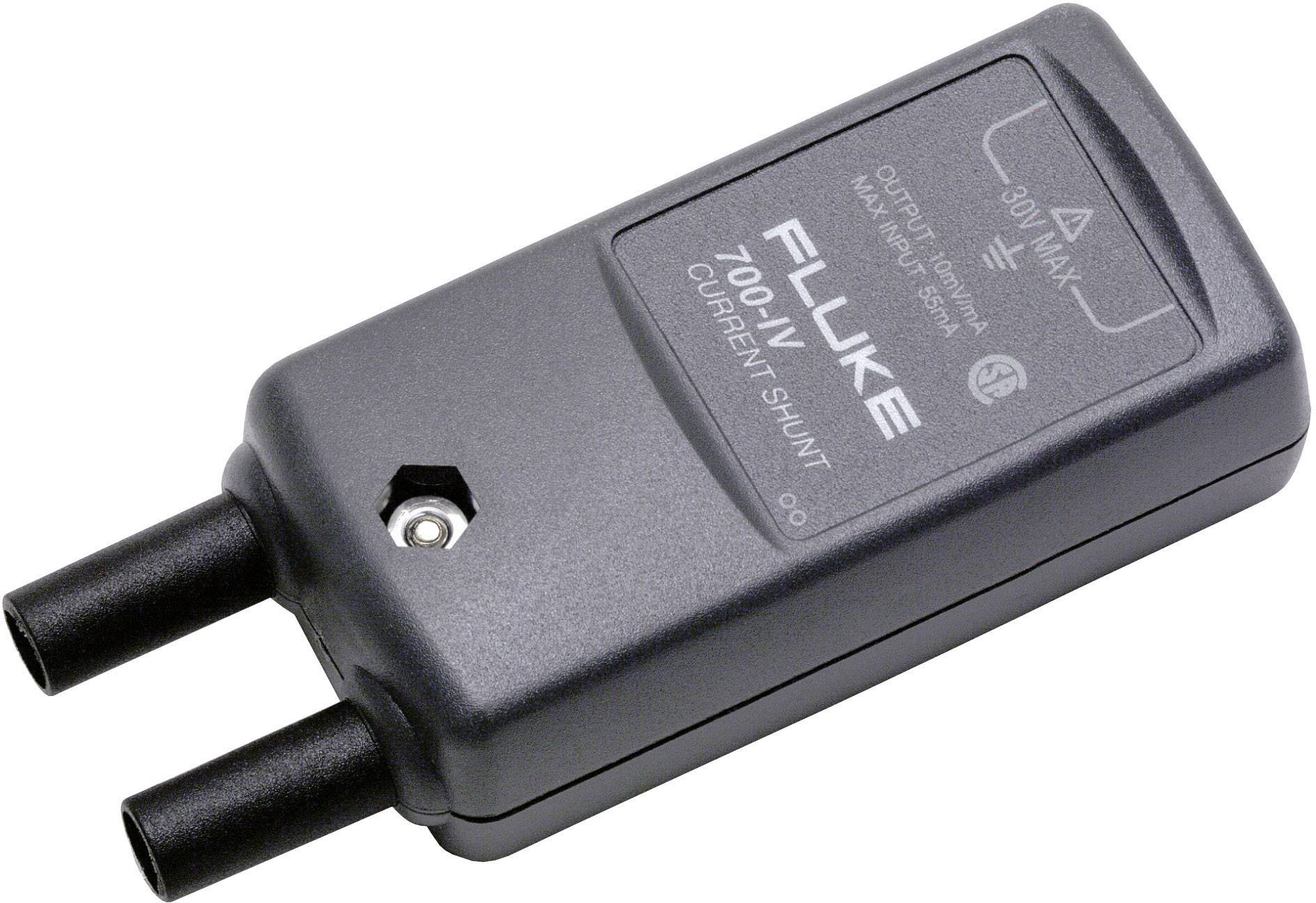 Shunt électronique de mesure de courant de Fluke avec deux bornes de connexion et marquage '100 A MAX' pour des mesures de courant précises.