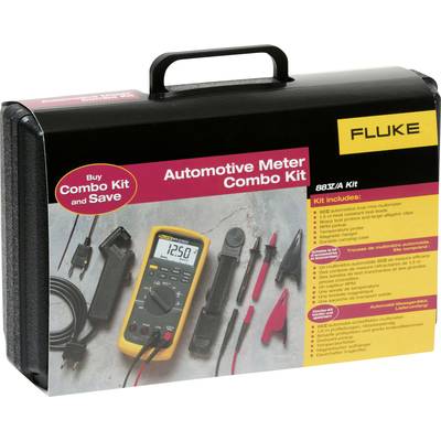 Kit combiné de multimètre automobile Fluke 88-5 dans un coffret noir avec accessoires : multimètre, pinces, câbles. Note : « Achetez le kit combiné et économisez ».