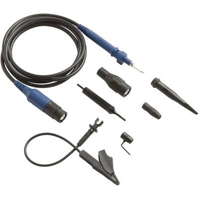 Un ensemble de sondes et de câbles pour appareils de mesure électrique, comprenant un câble avec une pointe bleue et divers adaptateurs.