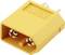 Connecteur XT60 jaune avec deux contacts métalliques, couramment utilisé dans les appareils RC pour des connexions électriques sécurisées.