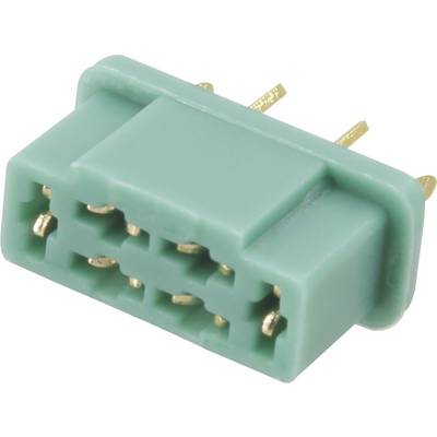 Connecteur à 5 pôles vert avec contacts dorés, adapté aux applications électroniques.