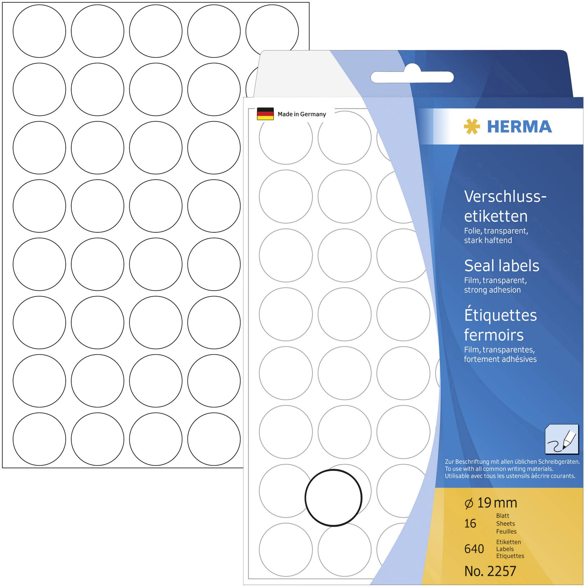 Herma 2257 Etiquette fermoirs Ø 19 mm film transparent 640 pc(s) fixation permanente inscription à main-0