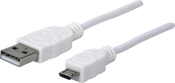 Manhattan Câble USB  USB 2.0 USB-A mâle, USB-Micro-B mâle 1.00 m blanc certifié UL 323987