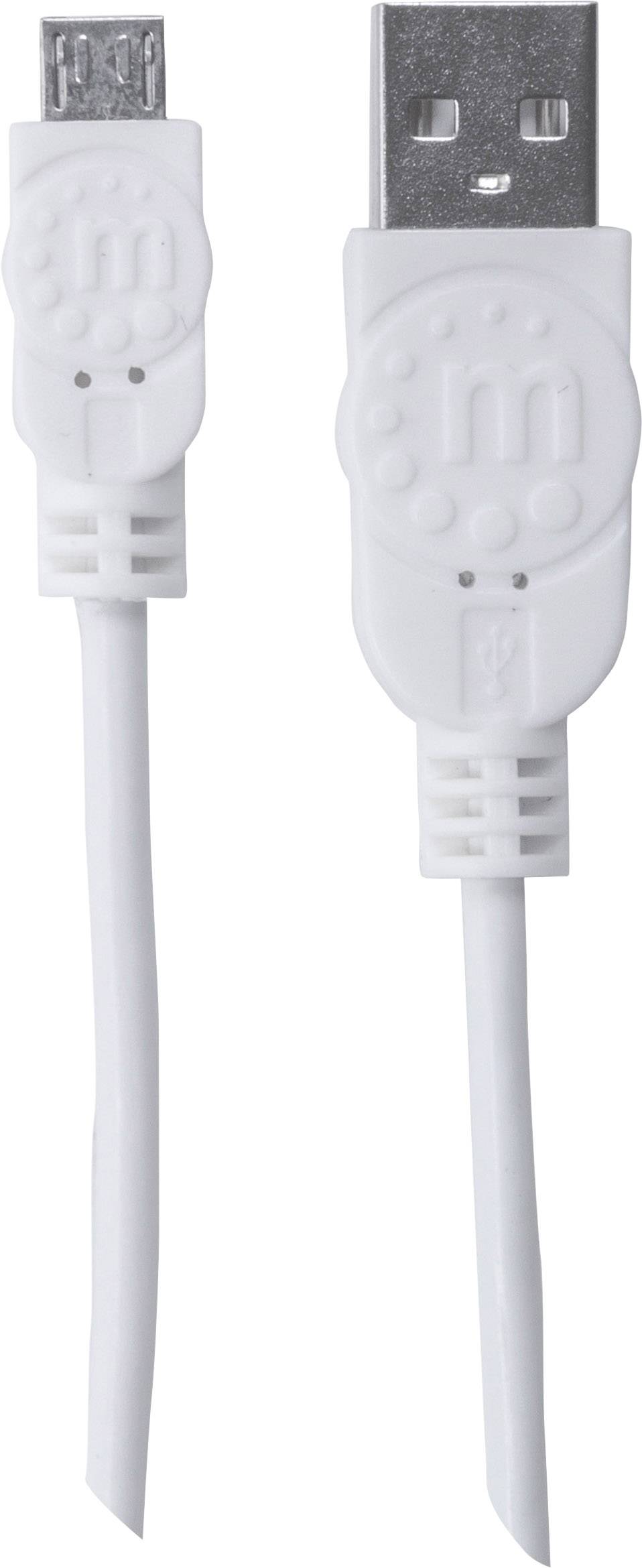 Câbles USB blancs et Micro-USB sur fond blanc, adaptés au transfert de données et à la charge d'appareils électroniques.