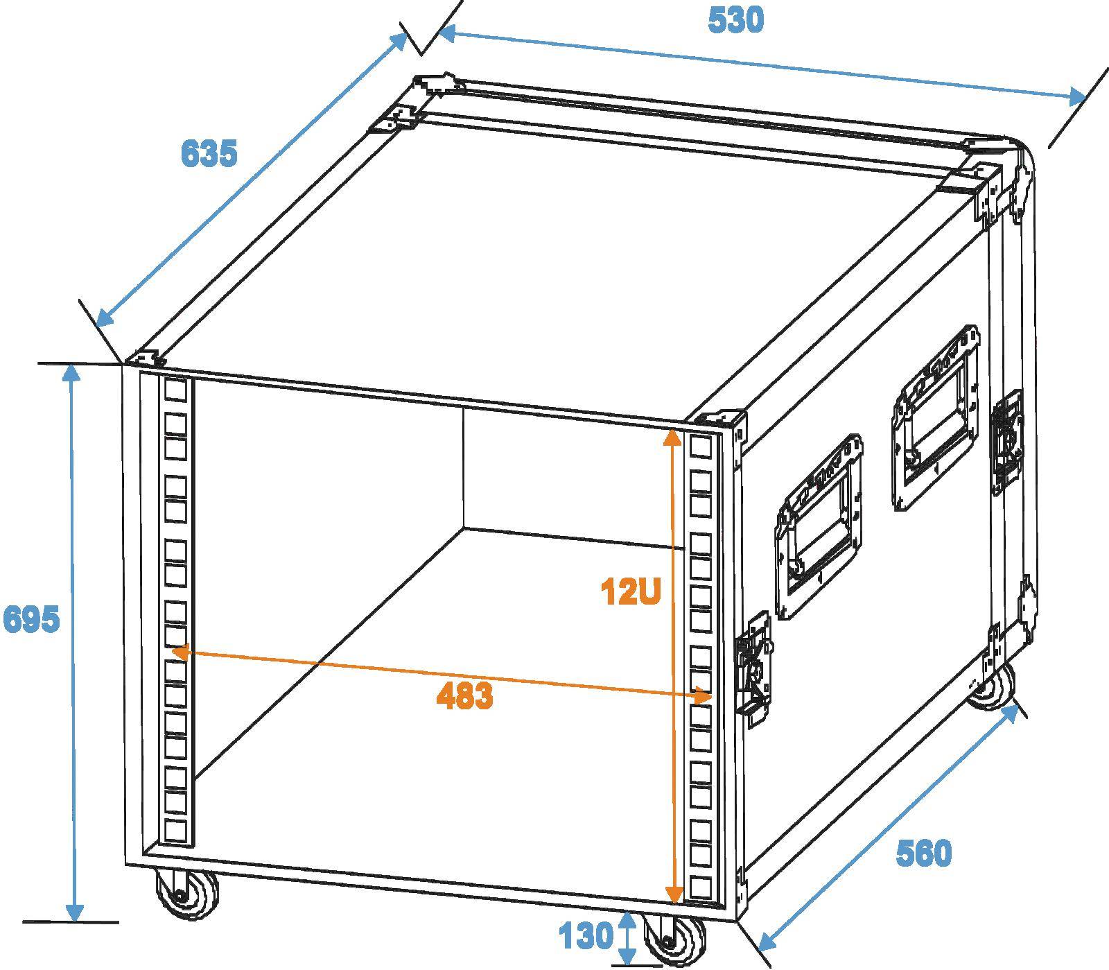 Roadinger Profi KM Rack 19 pouces 12 UH bois avec poignée, avec roulettes-1