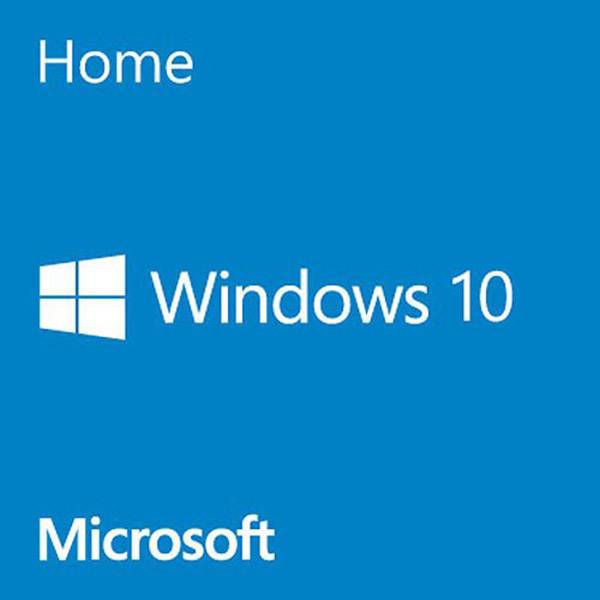 Illustration de la boîte 'Windows 10 Famille' avec le logo Microsoft sur fond bleu.
