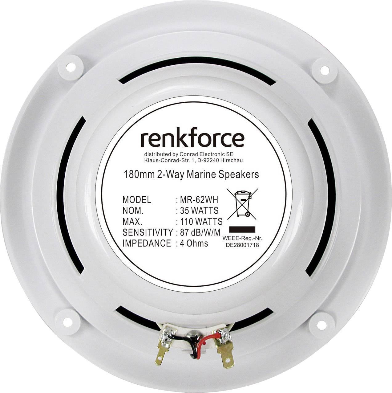 Renkforce MR-62WH Haut-parleur encastrable 110 W 4 Ω blanc 1 paire(s)-6