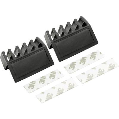 Deux supports de câbles noirs avec bandes adhésives 3M, adaptés pour la fixation sur une surface afin d'organiser les câbles.