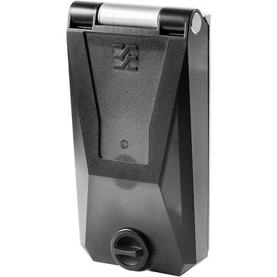 Un cadenas noir, rectangulaire, avec un mécanisme rotatif à sa base. Un embout métallique est visible sur le dessus.