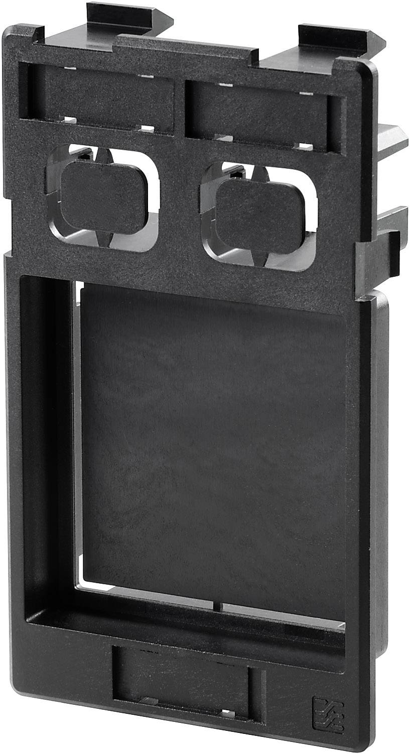 Un composant en plastique noir avec des évidements rectangulaires et des supports, adapté pour une utilisation dans des constructions mécaniques ou électriques.