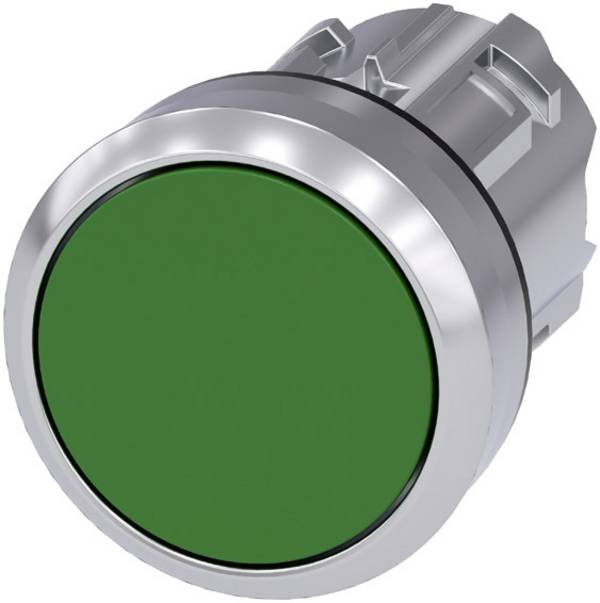 Siemens 3SU10500AB400AA0 3SU1050-0AB40-0AA0 Bouton-poussoir collerette métal, finition brillante, actionneur plat bouton vert   1 pc(s) Piece