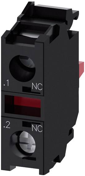 Interrupteur électrique noir avec deux ouvertures rondes, portant la marque '.1 NC' en haut et '.2 NC' en bas, avec un curseur rouge au milieu.