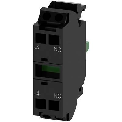 Extension de contacteur électrique noir avec deux étiquettes '0.3 NO' et '0.4 NO', indiquant les positions des contacts.