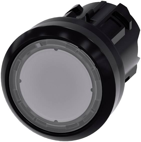 Un bouton-poussoir rond, gris avec un cadre noir, adapté aux systèmes de commande industriels.