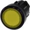 Bouton rond, jaune, intégré dans un boîtier noir, probablement un interrupteur électrique ou un bouton-poussoir dans un environnement technique.