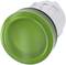Bouton rond vert avec boîtier en plastique, adapté pour machines ou systèmes de commande.