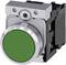 Bouton-poussoir avec un cercle vert sur un cadre carré noir, probablement un bouton de commande industriel ou de machine.