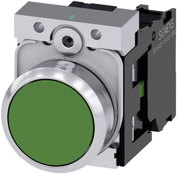 Siemens 3SU11500AB401BA0 3SU1150-0AB40-1BA0 Bouton-poussoir collerette métal, finition brillante, actionneur plat vert 1