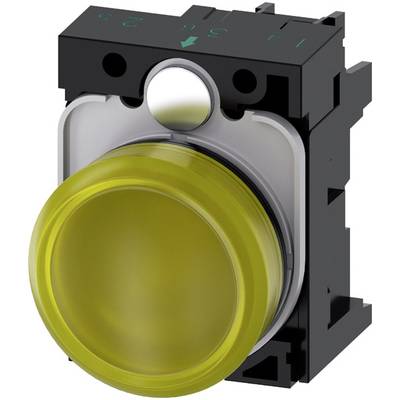 Bouton-poussoir jaune dans un boîtier noir, utilisé pour le contrôle des machines et des appareils, symbolisant le démarrage ou une autre fonction.