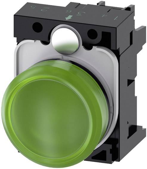 Un bouton-poussoir vert dans un boîtier noir, adapté pour le contrôle de machines ou d'appareils.