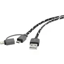 Renkforce Câble USB USB 2.0 USB-A mâle, USB-Micro-B mâle, Connecteur Lightning 0.20 m camouflage modèle plat, très flexi