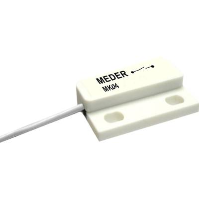 Un capteur magnétique rectangulaire blanc portant l'inscription 'MEDER MK04'. Un câble est connecté sur le côté gauche.