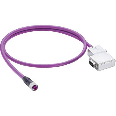 Un connecteur industriel violet avec un raccord argenté de l'autre côté, souvent utilisé pour la transmission de données dans les systèmes automatisés.