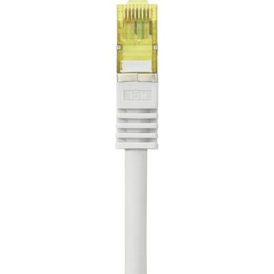 Un câble Ethernet jaune avec connecteur RJ45 pour connexions réseau, vue de face.
