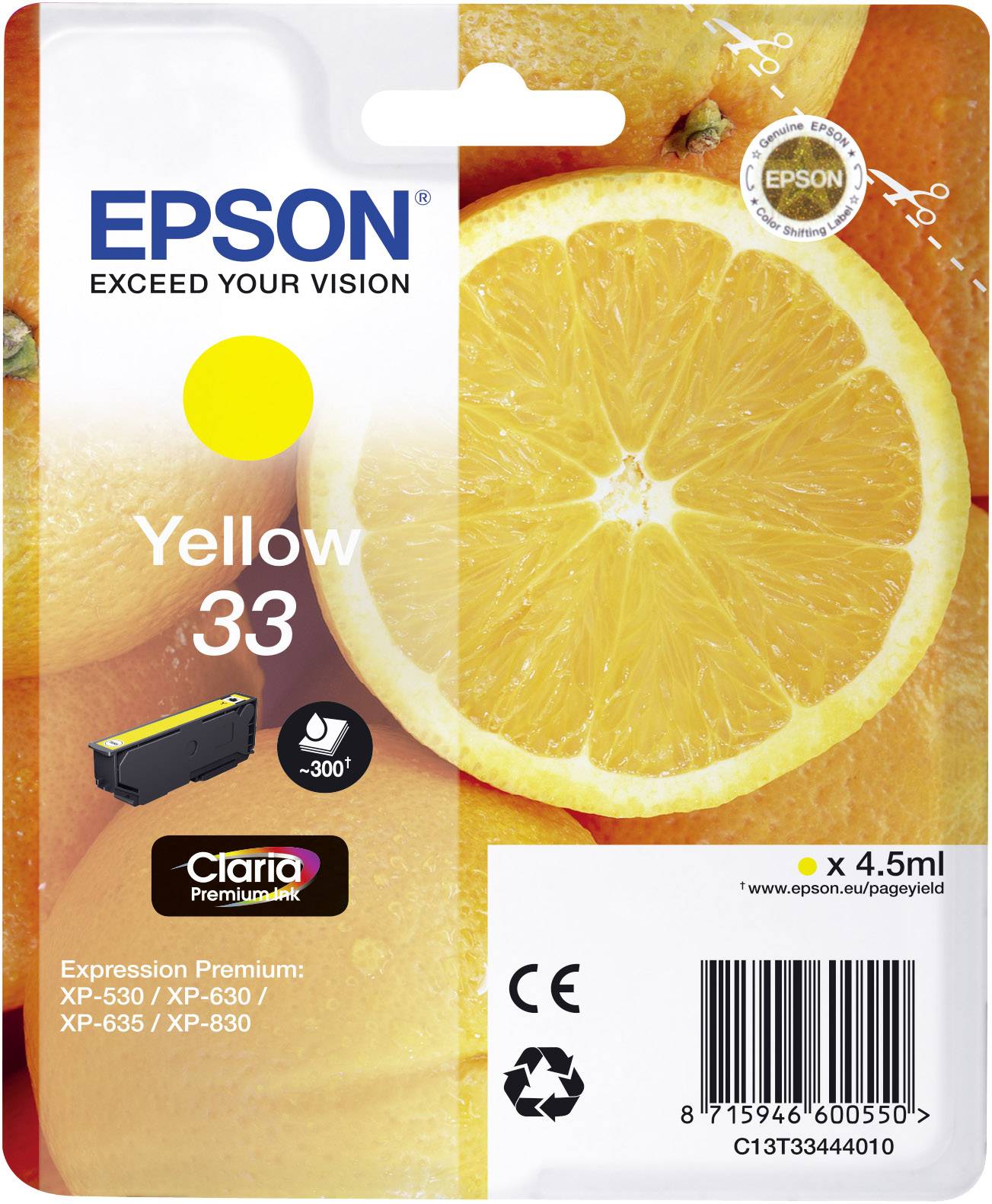 Epson Encre 33 d'origine jaune C 13 T 33444010