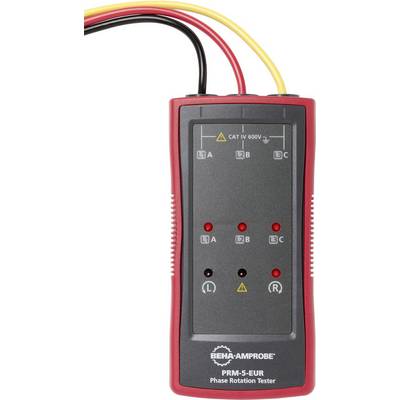 Testeur de phase avec boîtier rouge et noir, indiquant L1, L2, L3 avec trois LED. À utiliser pour la mesure des phases électriques.