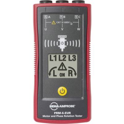 Appareil de contrôle de phase avec affichage pour L1, L2, L3 et le sens de rotation. Marquage 'CAT IV 600V' et symbole de capteur en haut.