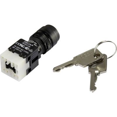 Interrupteur à clé à deux clés à gauche, adapté pour commander des appareils électriques, avec boîtier noir et blanc.