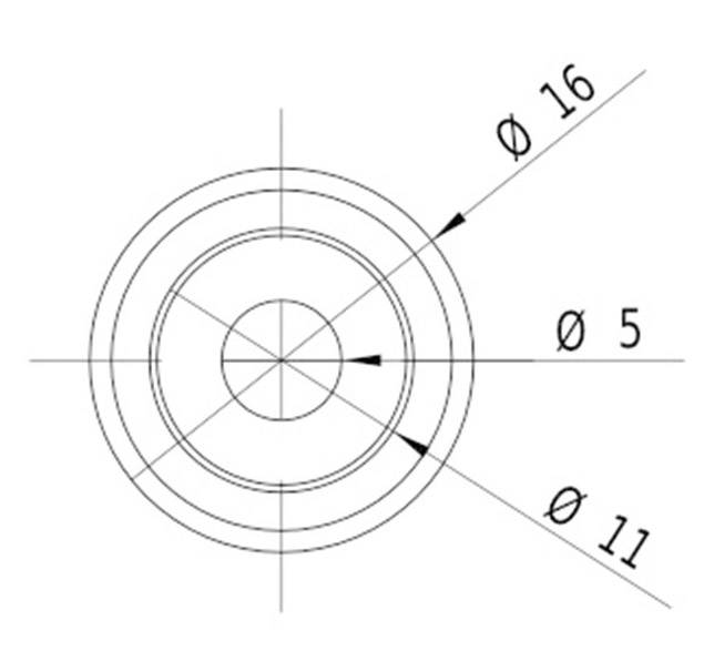 Dessin technique d'un cercle avec deux cercles concentriques et des diamètres de 5, 11 et 16 mm, avec lignes de cotes.