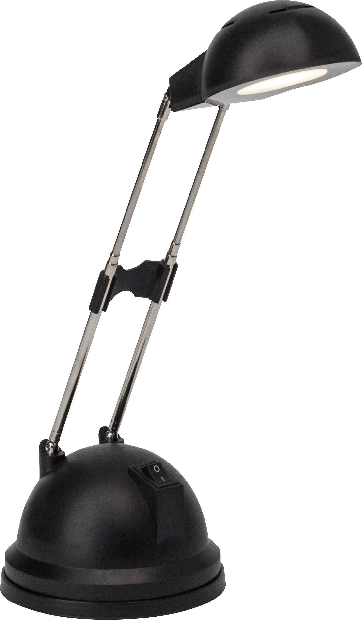 Lampe de table noire moderne avec bras ajustable et base ronde, parfaite pour la lecture ou le travail dans des environnements bien éclairés.