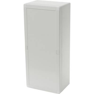 Armoire grise, rectangulaire, haute, fermée, à surface lisse, adaptée au rangement ou comme armoire électrique.
