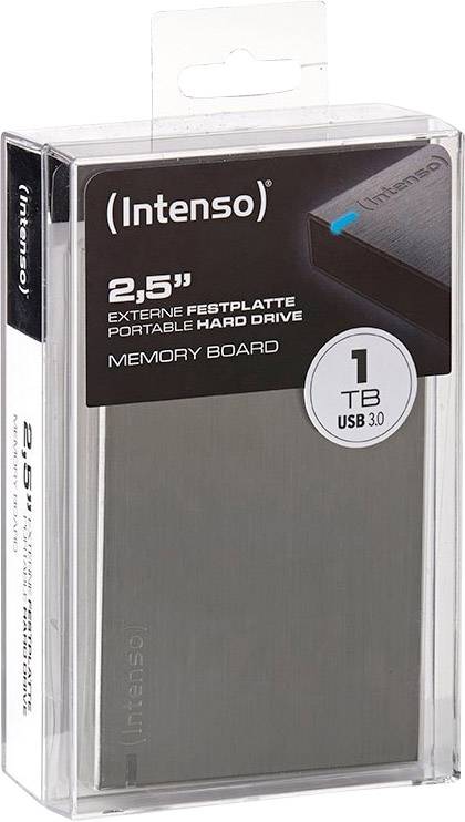 Disque dur externe Intenso de 2,5 pouces avec 1 To de stockage, connexion USB 3.0, en emballage.