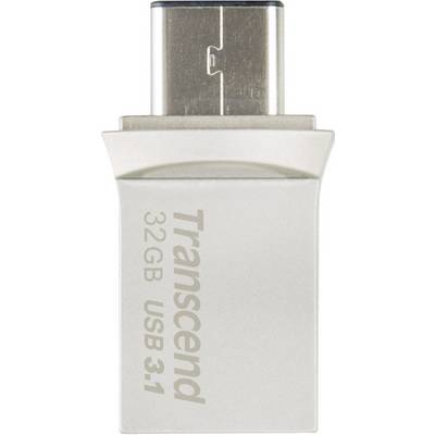 Clé USB de 32 Go de Transcend, couleur argent, compatible USB 3.1, compacte et portable.