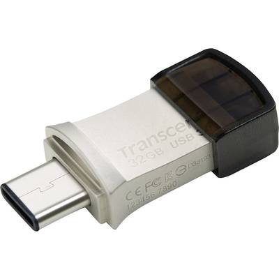 Clé USB-C, 32 Go, boîtier argenté, extrémité noire rectangulaire. Idéal pour le stockage de données et le transfert rapide.
