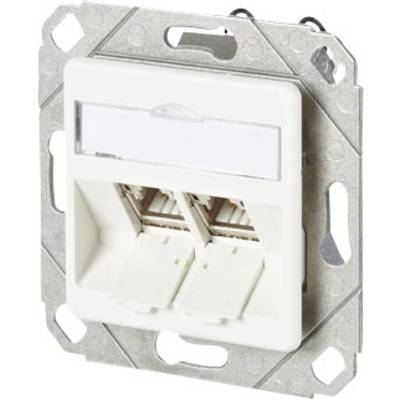 Metz Connect Prise réseau encastré insert avec plaque centrale 2 ports blanc pur-0
