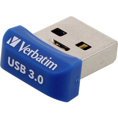 Une clé USB 3.0 Verbatim bleue au design arrondi, sur laquelle est inscrit « Verbatim USB 3.0 ».