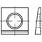 Dessin technique montrant une pièce carrée avec un perçage central et une vue de profil latérale.