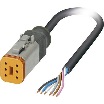 Un connecteur électrique avec six fils de couleurs différentes est visible. La fiche a une extrémité orange comportant trois trous.